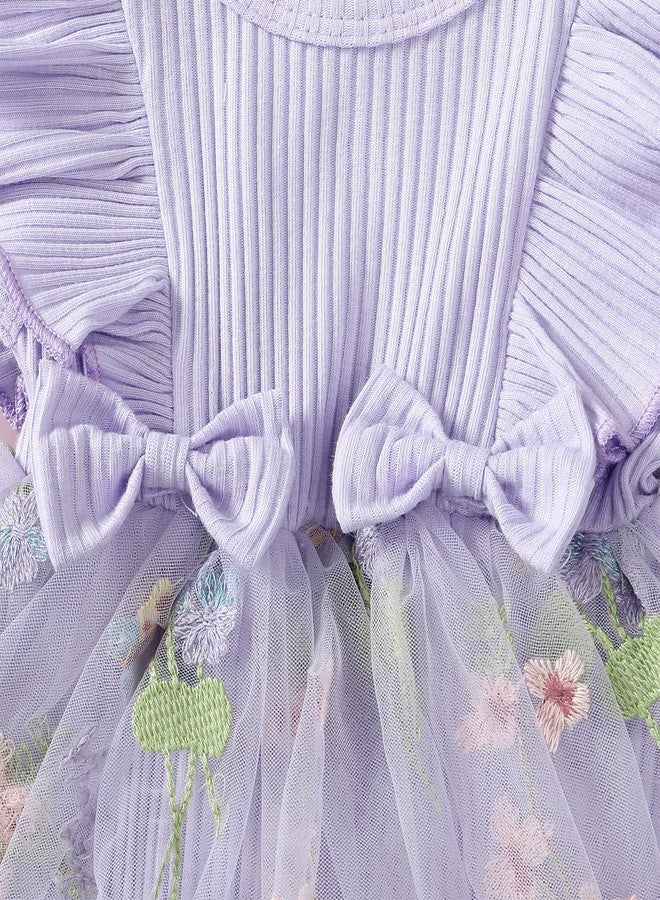 Douhoow Baby Girls Romper Dress Baby Dress Romper 3D Flowers Mesh Skirt Hem Infant Girl Summer Clothes with Headband (Purple C, 0-3 Months) - Image 5