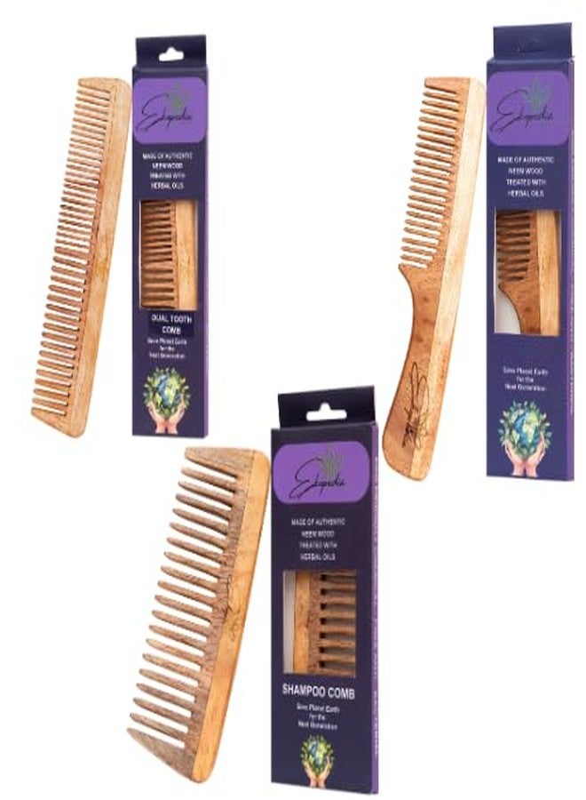 Ekopedia Kacchi Neem Wooden Comb for Women Hair Growth - Useful for Hair Growth, Prevents Hairfall, Effective in Frizz Control, Detangling & Shine, Oil Treated, For All Hair Types - Image 1