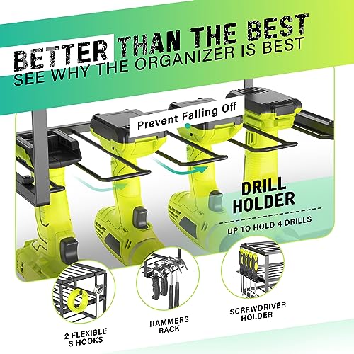 SUNALLY 3-Tier Heavy Duty Steel Power Tool Organizer, Matte Black, 3 Layers Tool Rack Cordless Drill, Floating Shelf Wall Mounted, 4 Drill Holders - Image 2