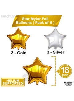 KATCHON Gold and Silver Star Foil Balloon Pack of 6 | 18 Inch Shining Gold Silver Party Balloons for Birthday Decoration  - Image 2