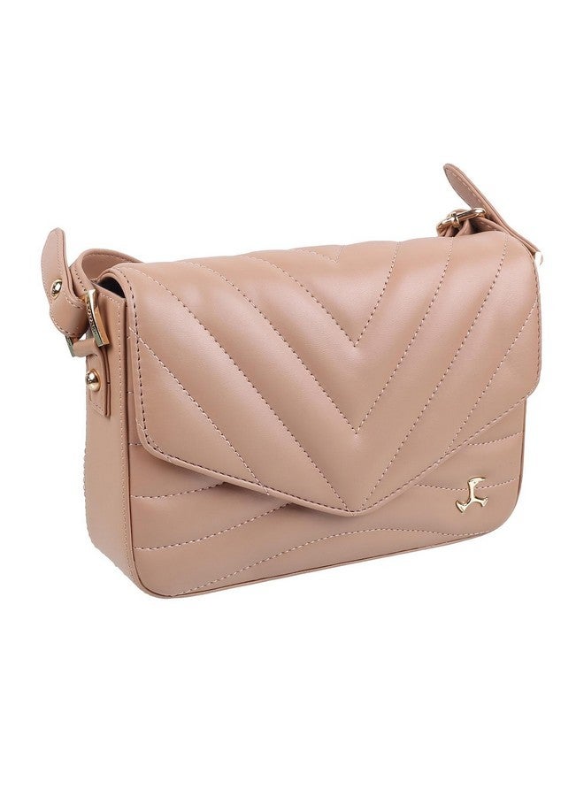 Mochi Beige Faux Leather Secure Magnet Snap Casual Sling Bag For Women - Image 5