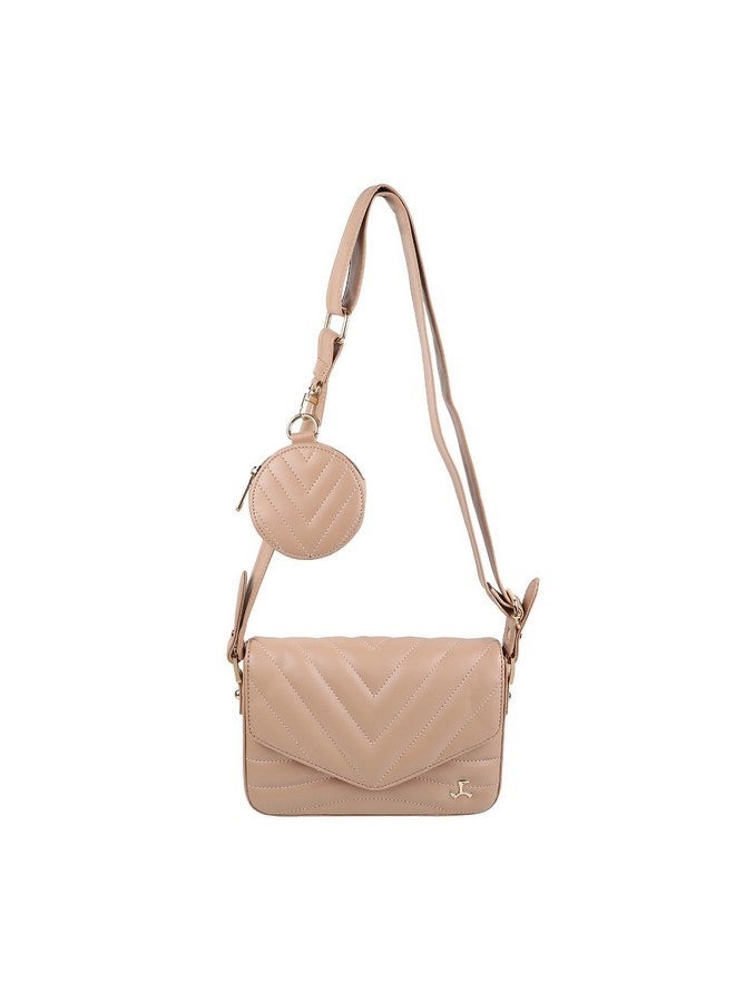 Mochi Beige Faux Leather Secure Magnet Snap Casual Sling Bag For Women - Image 1