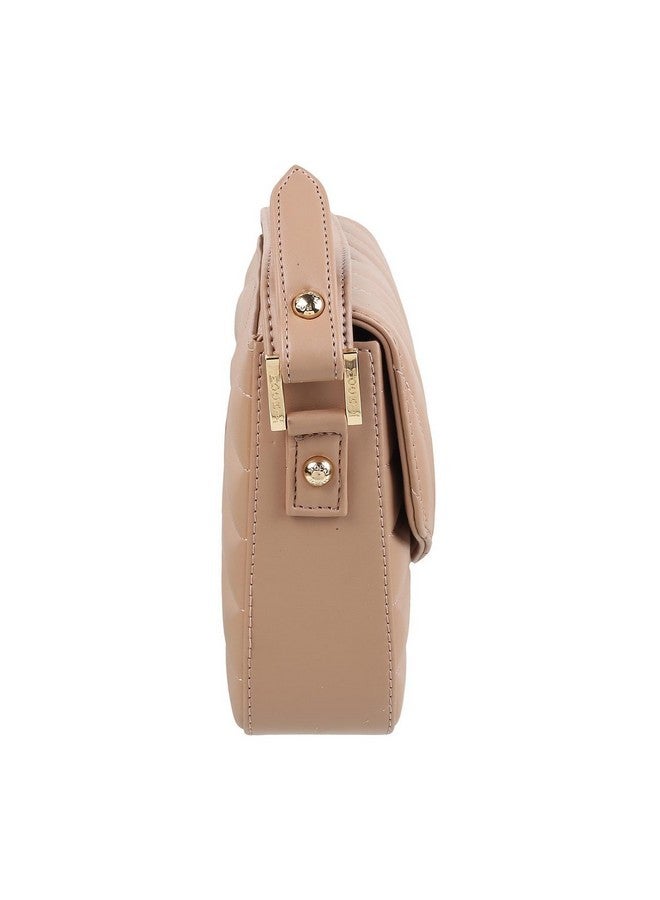 Mochi Beige Faux Leather Secure Magnet Snap Casual Sling Bag For Women - Image 4