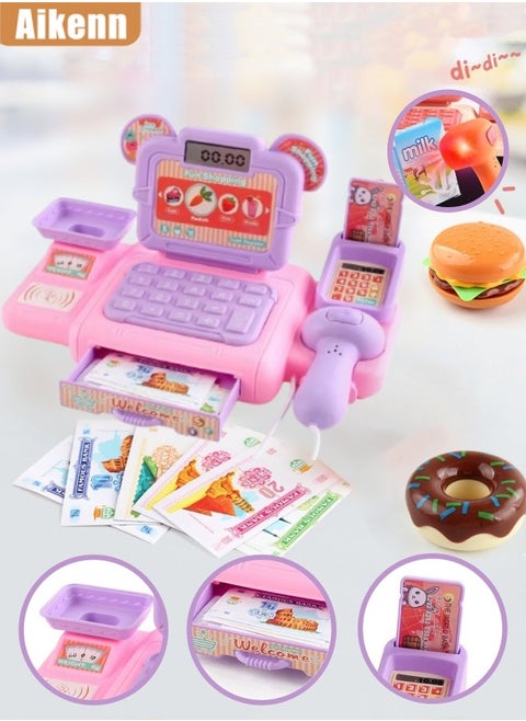 Smart Cash Register Toy Cash Register With Calculator Toy Multi-Function Simulated Cash Register Toy Role Play Electric Cash Register Play House Cash Register Supermarket Cash Register Toy With Light And Music Suitable For Children Over 3 Years Old (Pink)