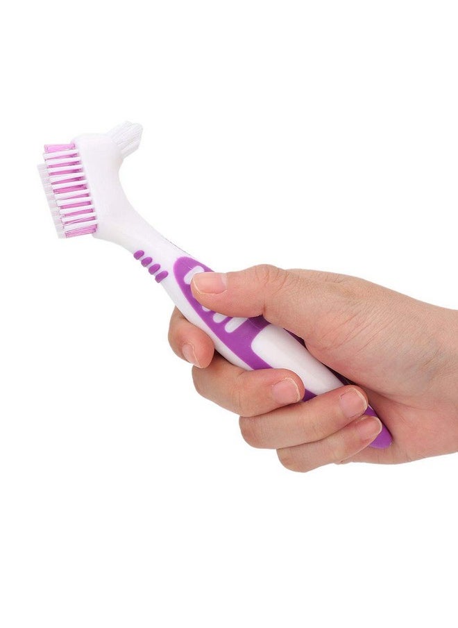 CHICIRIS - Denture Brush, Comfortable Lightweight Double-Sided Toothbrush, Purple 2Pcs Ergonomical Effective for Home Travel - Image 1