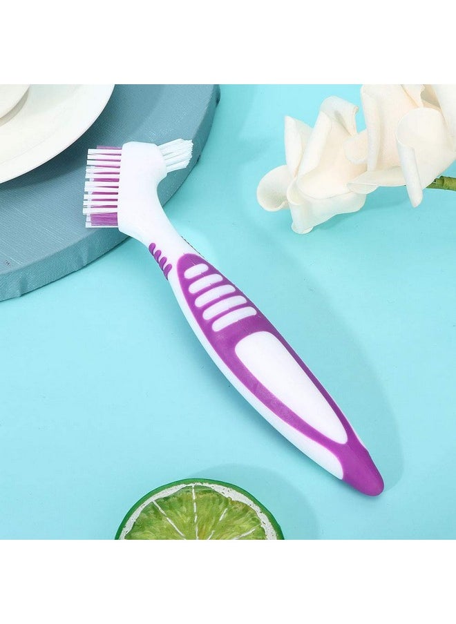 CHICIRIS - Denture Brush, Comfortable Lightweight Double-Sided Toothbrush, Purple 2Pcs Ergonomical Effective for Home Travel - Image 1