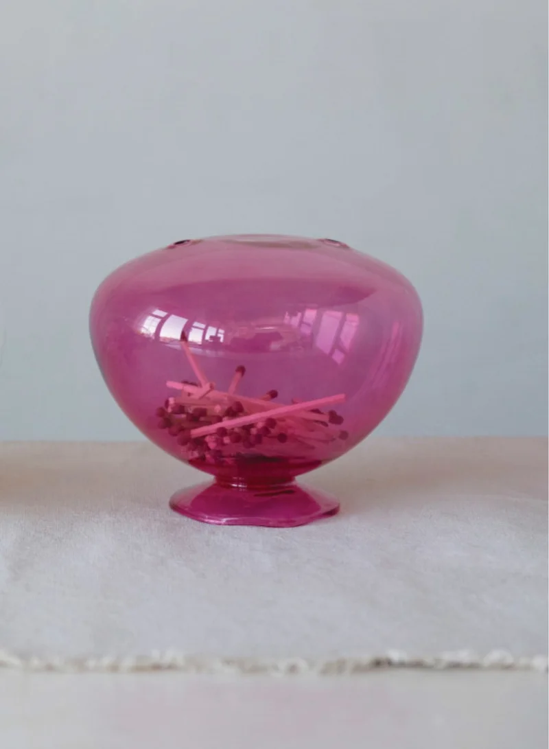 The Saffron Souk Pink Glass Match Holder
