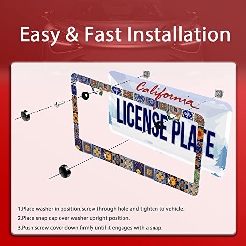 Omw2fyb Personalise Mexican Tiles License Plate Frames Mandala Boho License Plate Frame Car Universal Stainless Steel Accessories Cars Decorative 2 Holes Screws Fits Standard US Vehicles Size 12.2 x 6 Inches - Image 5