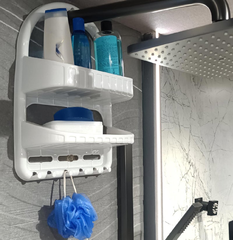 Comet Plastics 2 Multiutility Caddy With Vacuum pads For Shower, Kitchen or Main Door| Bathroom Hanging Shelf To Store Soap, Shampoo, Loofah scrubs |Hang over the Shower Head |(White Set of 2) - Image 1