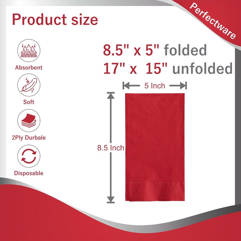 Perfectware - PW-2 Ply Dinner Napkin Red- 125 2 Ply Red Dinner Napkins - Pack of 125ct - Image 2
