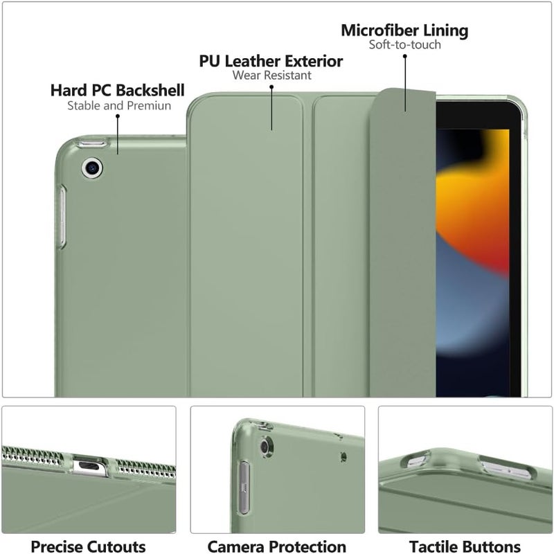 MoKo Protective Case Compatible with New iPad 9th/8th/7th Generation (2021/2020/2019), Tablet Case with Stand Matte Back Auto Sleep/Wake Function for iPad 10.2 Inch, Rose Gold, Sage Green - Image 4