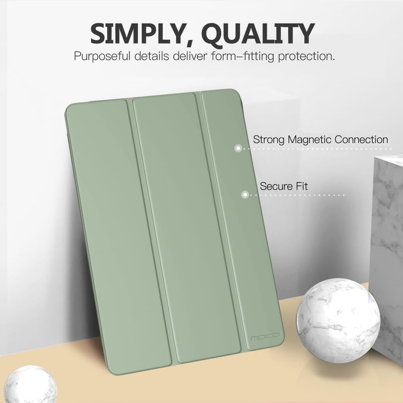 MoKo Protective Case Compatible with New iPad 9th/8th/7th Generation (2021/2020/2019), Tablet Case with Stand Matte Back Auto Sleep/Wake Function for iPad 10.2 Inch, Rose Gold, Sage Green - Image 3