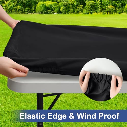 homing Rectangle Table Cloth Cover, Waterproof Polyester Elastic Fitted Tablecloth, Fits for 6 Foot Folding Tables, Washable Table Protector for Picnic, Camping, Outdoor (Black, 30" x 72") - Image 2