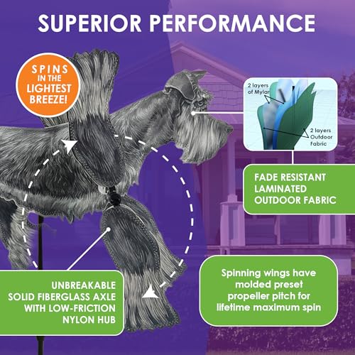 Premier Kites Whirligig Spinner Schnauzer 16" – Adorable Dog-Themed Design, Weather-Resistant Outdoor Decor, Durable & Lightweight for Patios, Yards, and Gardens - Eye-Catching Wind Spinner - Image 4