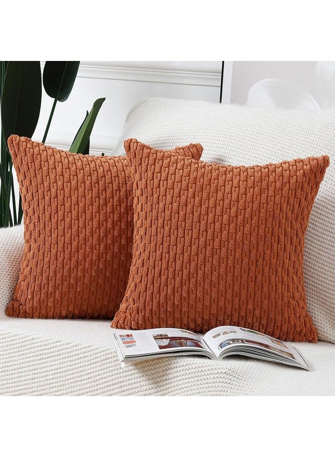 Madizz Set of 2 Corduroy Striped Bohemian Cushion Covers Decorative Soft Cushion Cover for Bedroom Sofa Pillowcase Red Brick 40 x 40 cm - Image 1