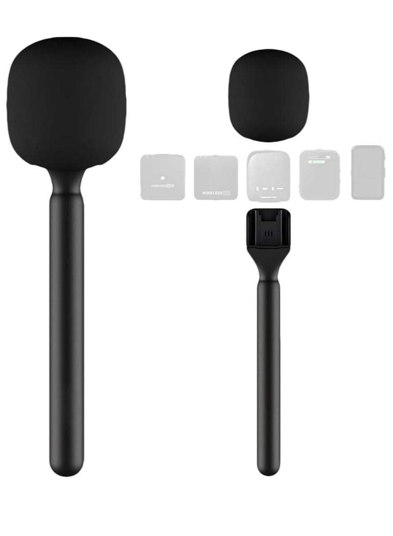 JAJEEK Microphone Handle Compatible with DJI Rode Wireless Go – Universal Interview Wireless Microphone Adapter with Anti-Wind Foam for All Lapel Microphones - Image 1