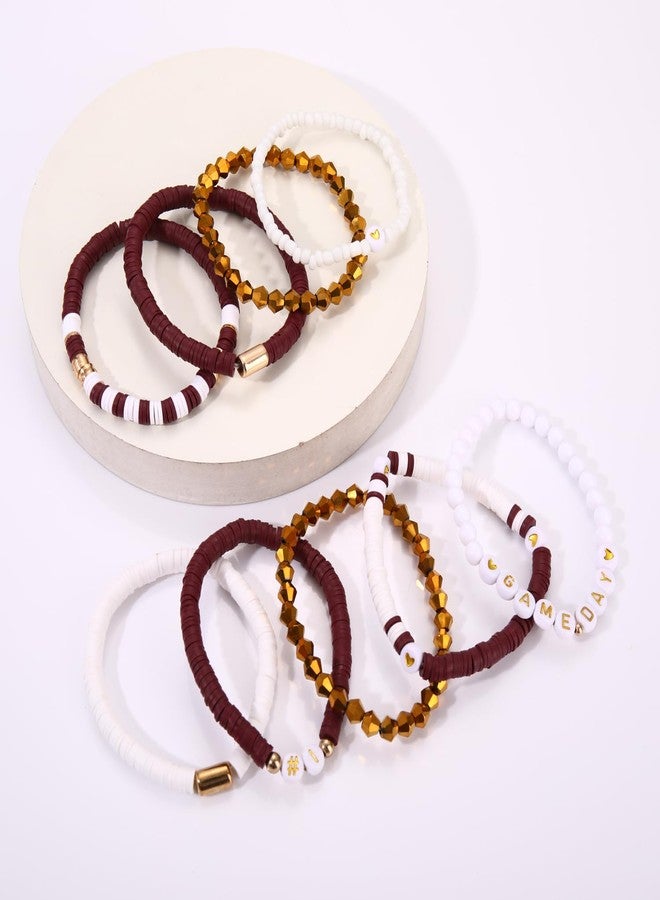 boderier Football Bracelets for Women Stack Game Day Bracelets Heishi Beaded Stretchy Sports Fan Football Accessories Jewelry (Maroon White) - Image 4