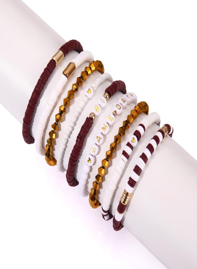 boderier Football Bracelets for Women Stack Game Day Bracelets Heishi Beaded Stretchy Sports Fan Football Accessories Jewelry (Maroon White) - Image 3