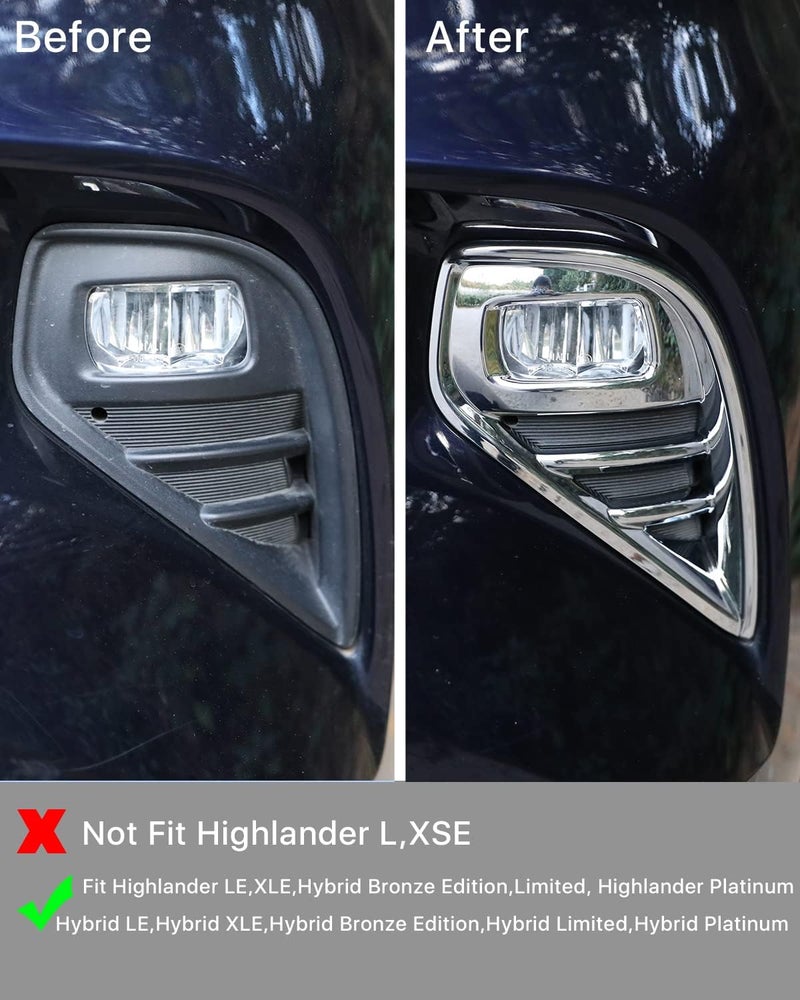 YAKANEY Front Fog Light Cover Trims for Toyota Highlander 2020-2024 - Chrome Exterior Accessories - Image 3