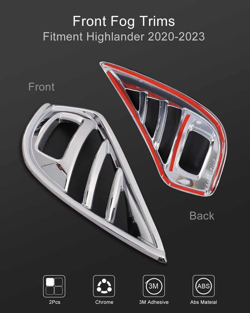 YAKANEY Front Fog Light Cover Trims for Toyota Highlander 2020-2024 - Chrome Exterior Accessories - Image 2