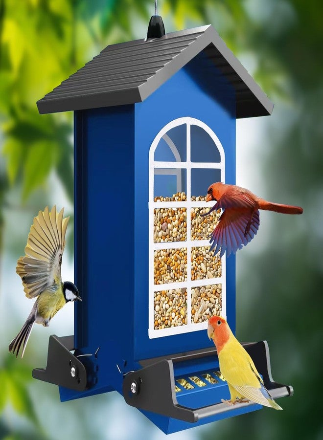 LUKCOZMO Bird Feeder Squirrel Proof Metal Hanging for Outdoor Wild Bird Seed, 5LBS with Bilateral Weight-Activated Perches, Heavy Duty Bird Feeders for Outside Wild Bird - Blue - Image 1