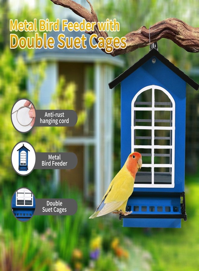 LUKCOZMO Bird Feeder Squirrel Proof Metal Hanging for Outdoor Wild Bird Seed, 5LBS with Bilateral Weight-Activated Perches, Heavy Duty Bird Feeders for Outside Wild Bird - Blue - Image 2