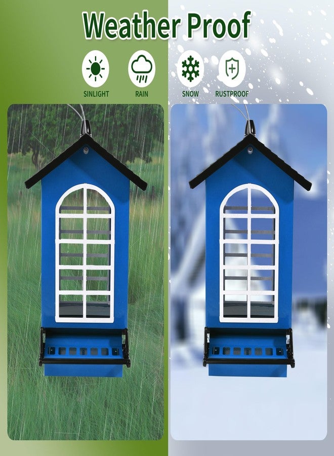 LUKCOZMO Bird Feeder Squirrel Proof Metal Hanging for Outdoor Wild Bird Seed, 5LBS with Bilateral Weight-Activated Perches, Heavy Duty Bird Feeders for Outside Wild Bird - Blue - Image 5