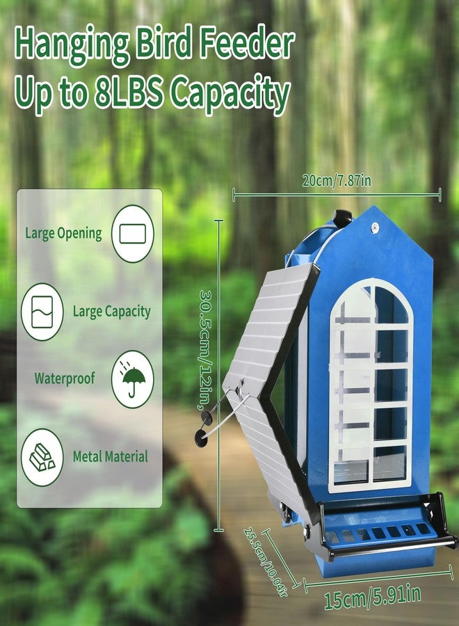 LUKCOZMO Bird Feeder Squirrel Proof Metal Hanging for Outdoor Wild Bird Seed, 5LBS with Bilateral Weight-Activated Perches, Heavy Duty Bird Feeders for Outside Wild Bird - Blue - Image 4