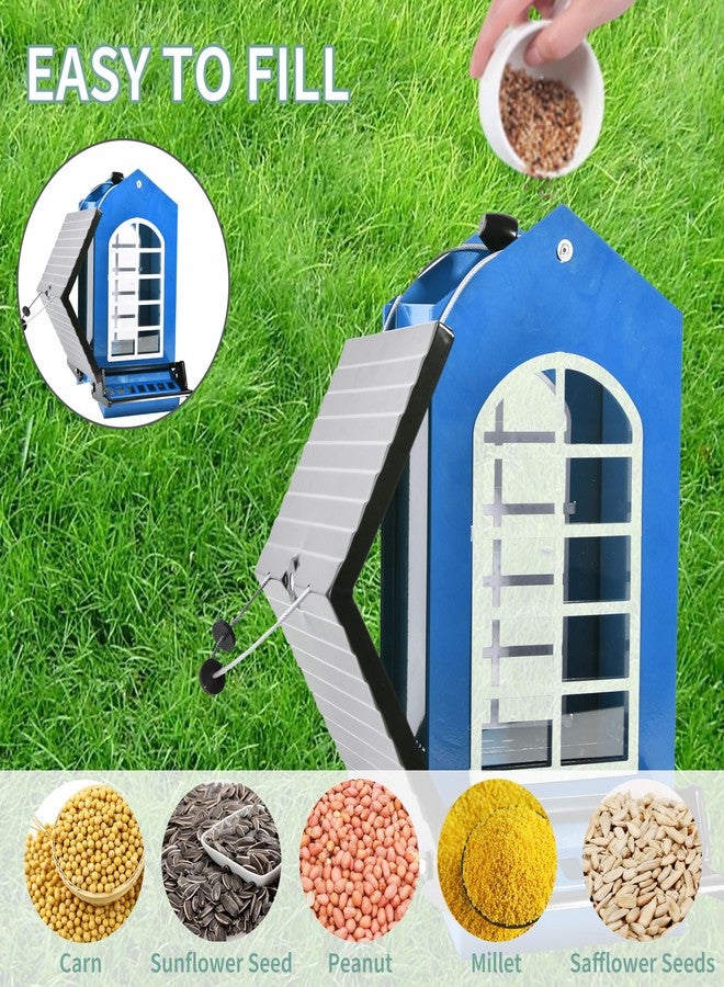LUKCOZMO Bird Feeder Squirrel Proof Metal Hanging for Outdoor Wild Bird Seed, 5LBS with Bilateral Weight-Activated Perches, Heavy Duty Bird Feeders for Outside Wild Bird - Blue - Image 3
