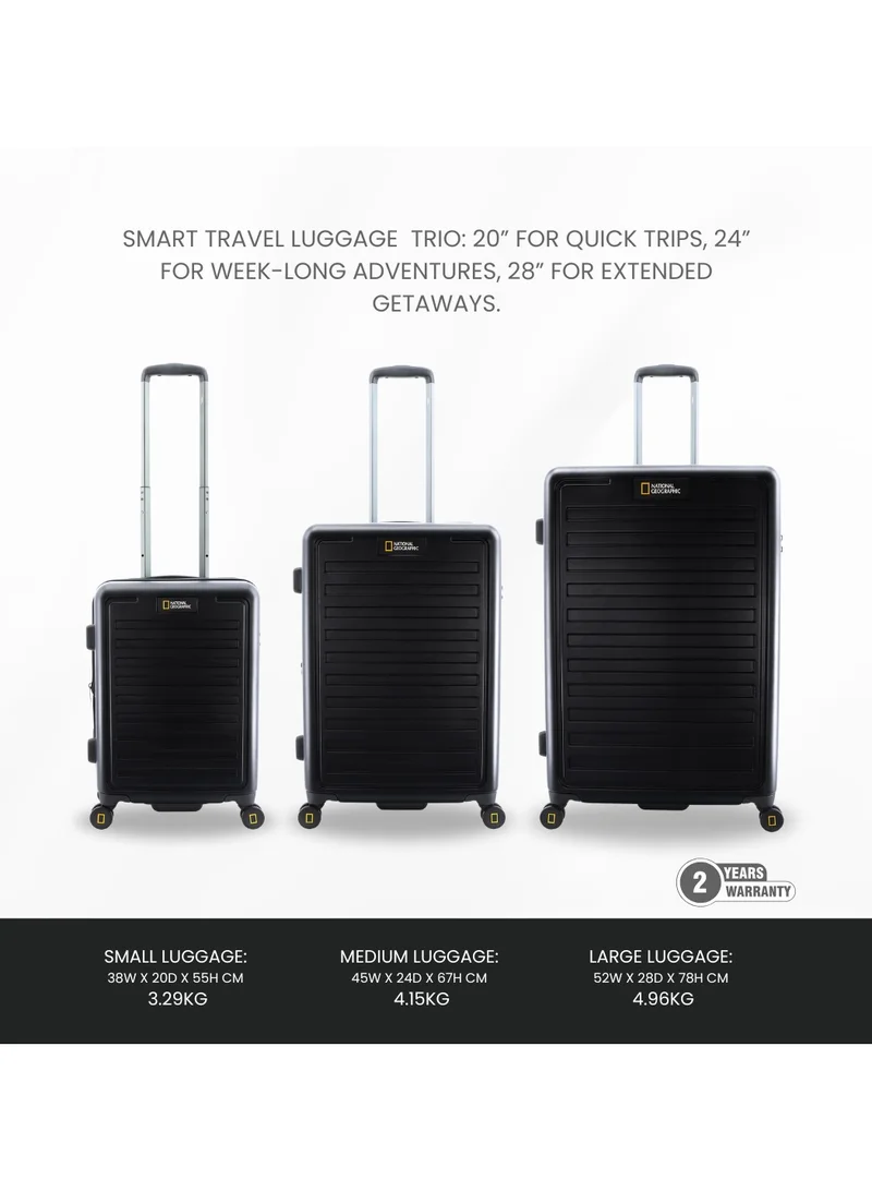 NATIONAL GEOGRAPHIC National Geographic Cruise 100% PC Hardshell Carry-On Small Cabin Business Suitcase Black, Durable Lightweight  TSA Combination Lock Travel Luggage, 4 Quite Spinner Wheel Trolley Bag (20 Inch).