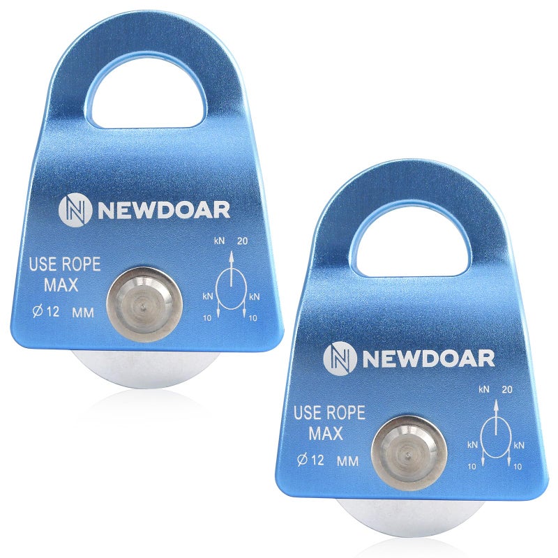 Newdoar NewDoar Micro Mobile Single Pulley,20kN(4500 lb) Max Rope 1/2in for Rigging Arborist Climbing Rescue,CE Certified(20KN Blue 2pcs)  - Image 1