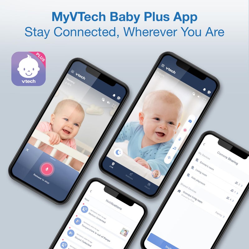 في تك VTech Smart WiFi 7 HD Display Video Baby Monitor 1080p HD Camera عبر App Pan-Tilt-Zoom Night Light 2-Way Talk 2K CMOS مستشعر فيديو زاوية واسعة قابلة لإعادة الشحن، تطبيق مجاني: RM7866HD - Image 3