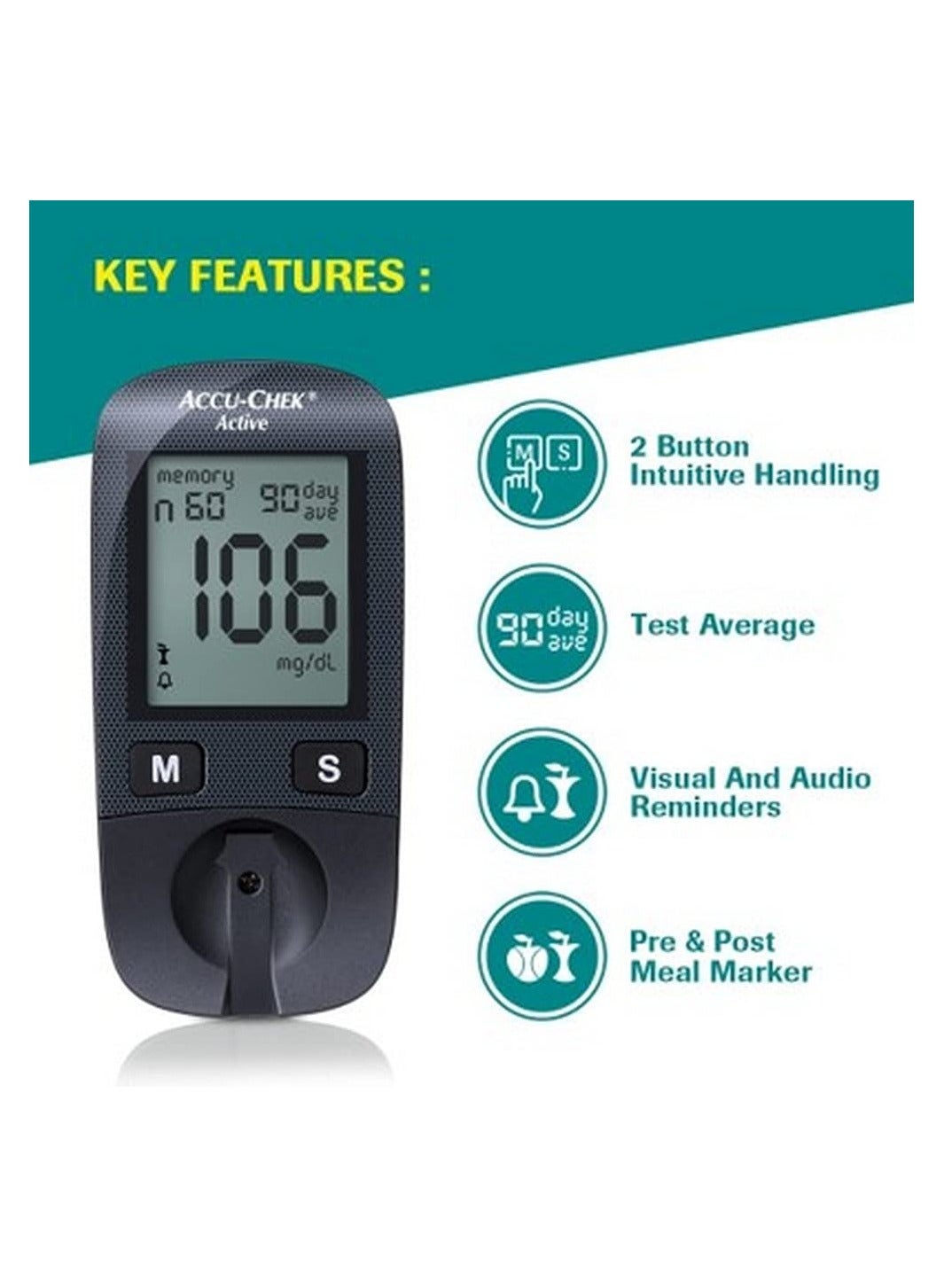 Accu-Chek Active Blood Glucose Monitor Bundle With 50 Test Strips & 100 Lancets