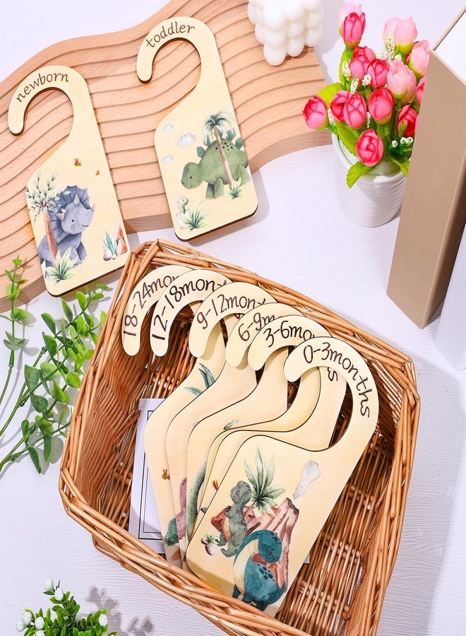 Whaline 8Pcs Baby Closet Size Dividers Dinosaur Theme Design Hanging Wooden Baby Closet Organizer Newborn to 24 Months Thicken Baby Wardrobe Organizer for Home Nursery Baby Clothes Decor - Image 4