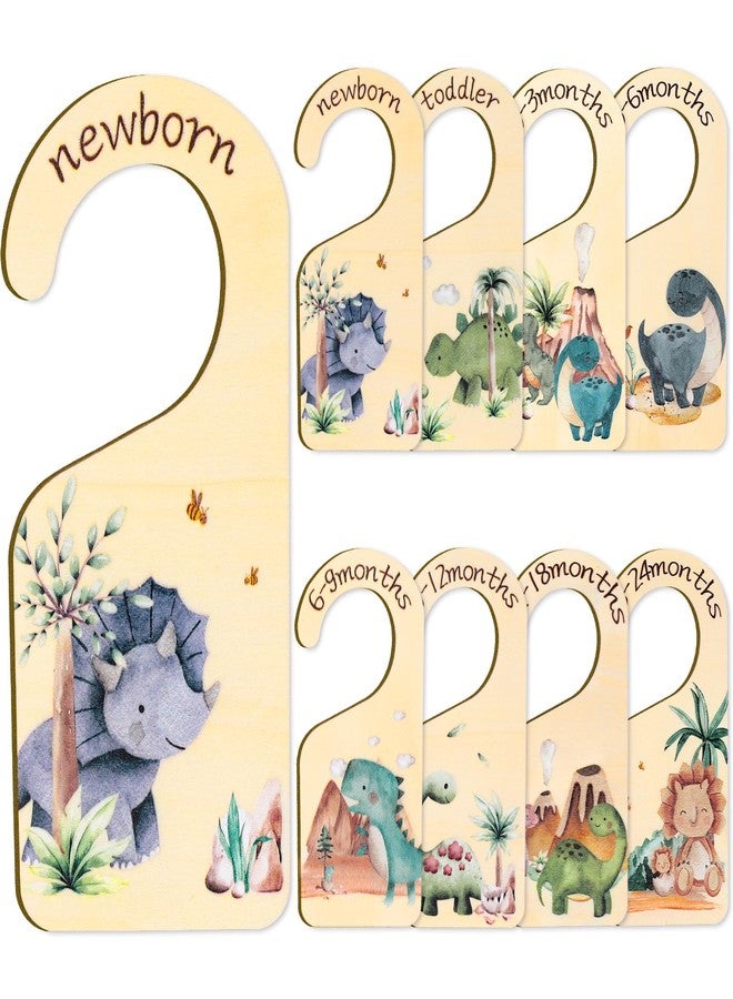 Whaline 8Pcs Baby Closet Size Dividers Dinosaur Theme Design Hanging Wooden Baby Closet Organizer Newborn to 24 Months Thicken Baby Wardrobe Organizer for Home Nursery Baby Clothes Decor - Image 1