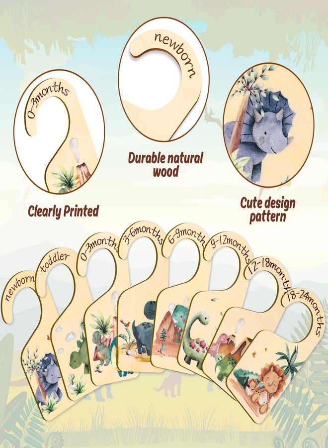 Whaline 8Pcs Baby Closet Size Dividers Dinosaur Theme Design Hanging Wooden Baby Closet Organizer Newborn to 24 Months Thicken Baby Wardrobe Organizer for Home Nursery Baby Clothes Decor - Image 3