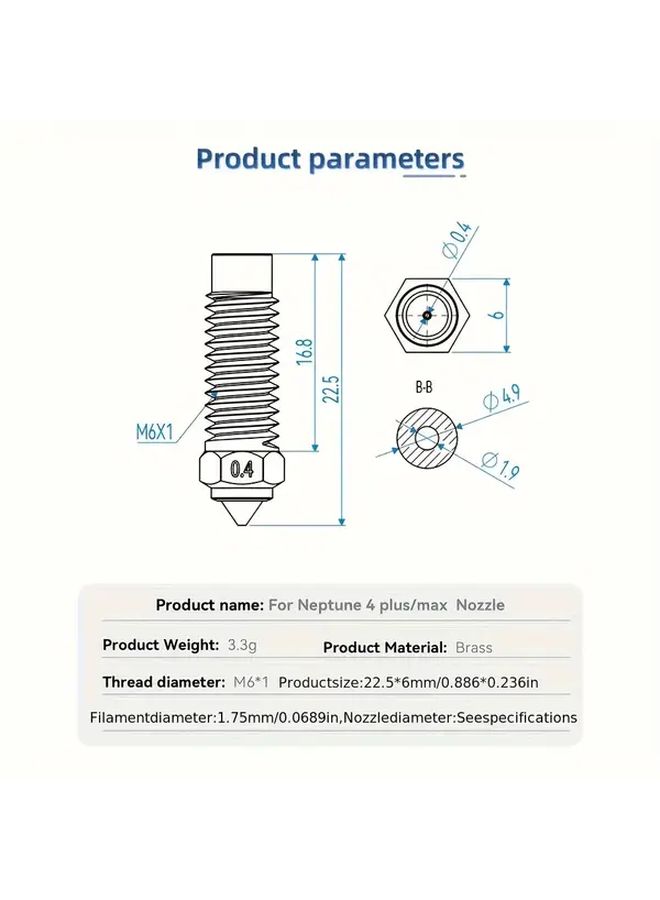 High Temperature Brass 3D Printer Nozzles 0 2 0 4 0 6 0 8 1 0mm 5pcs - Image 2