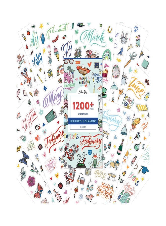 Blue Sky Holidays & Seasons 1200+ Sticker Pack, Planner and Calendar Pack, 4.49” x 9.06”, Full Color, 24 Sheets - Image 1