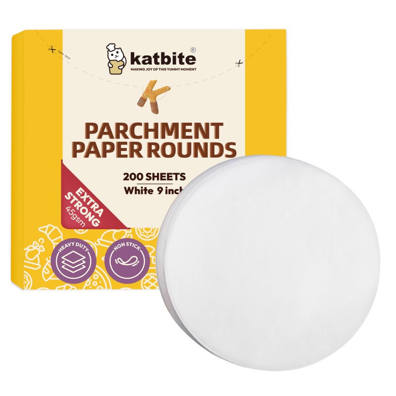Katbite 9 Inch Parchment Paper Rounds 200Pcs Cake Parchment Circles Heavy Duty  Nonstick for Cake Baking Air Fryer Liners Tortilla Press