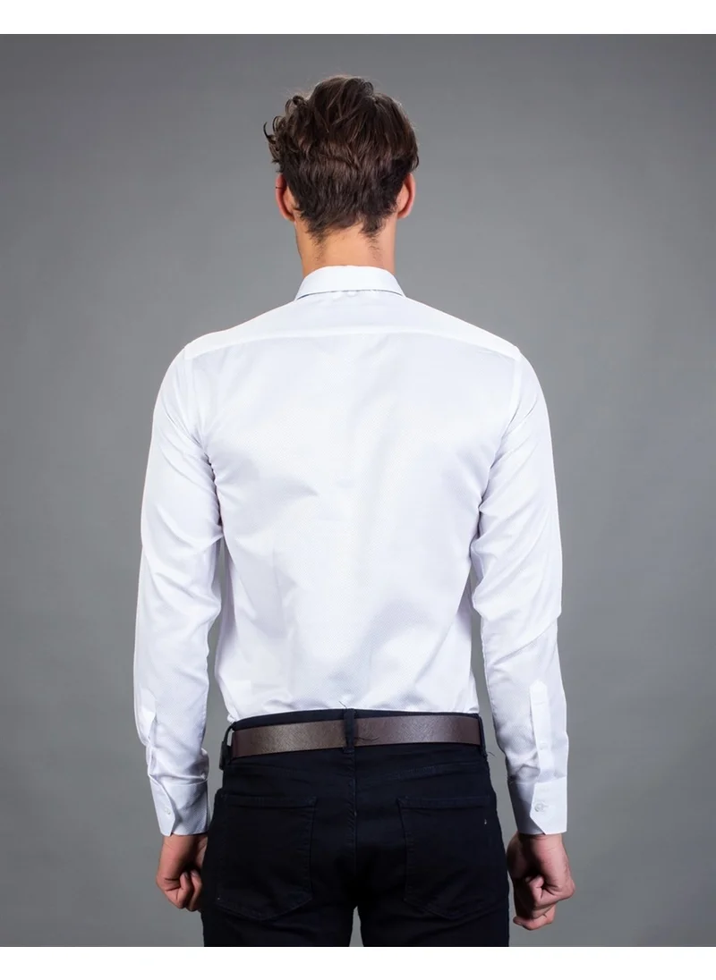 Tudors Slim Fit Plain White Dobby Men's Shirt