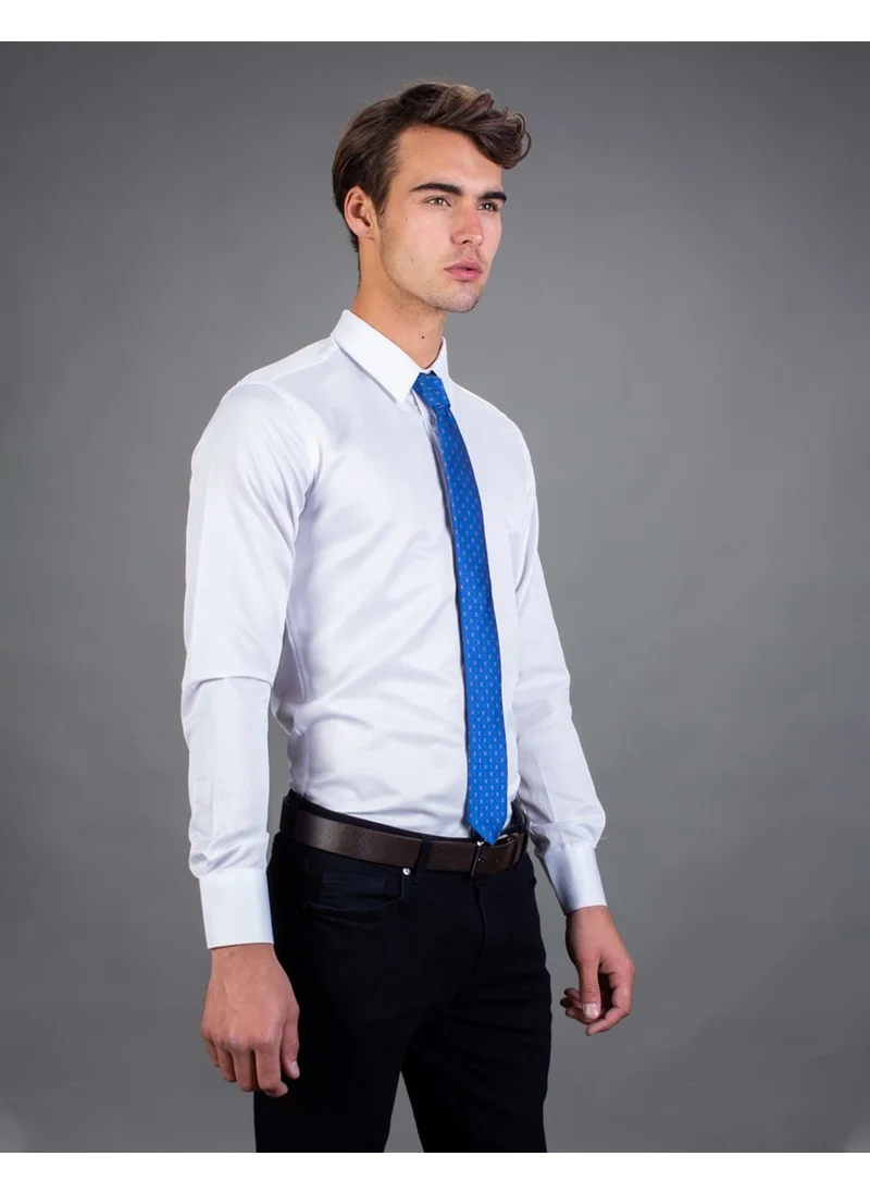 Tudors Slim Fit Plain White Dobby Men's Shirt