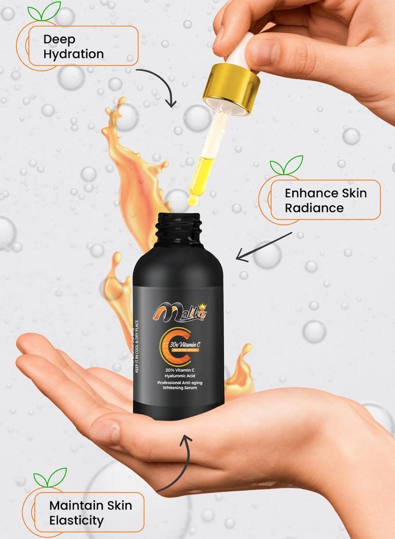 Malika 30X Booster Vitamin C Serum 30ml | Vitamin C Face Serum for Brightening & Reducing Dark Spots | Anti-Aging, Collagen-Boosting, Hydrating | Vitamin C Facial Serum for All Skin Types - Image 3