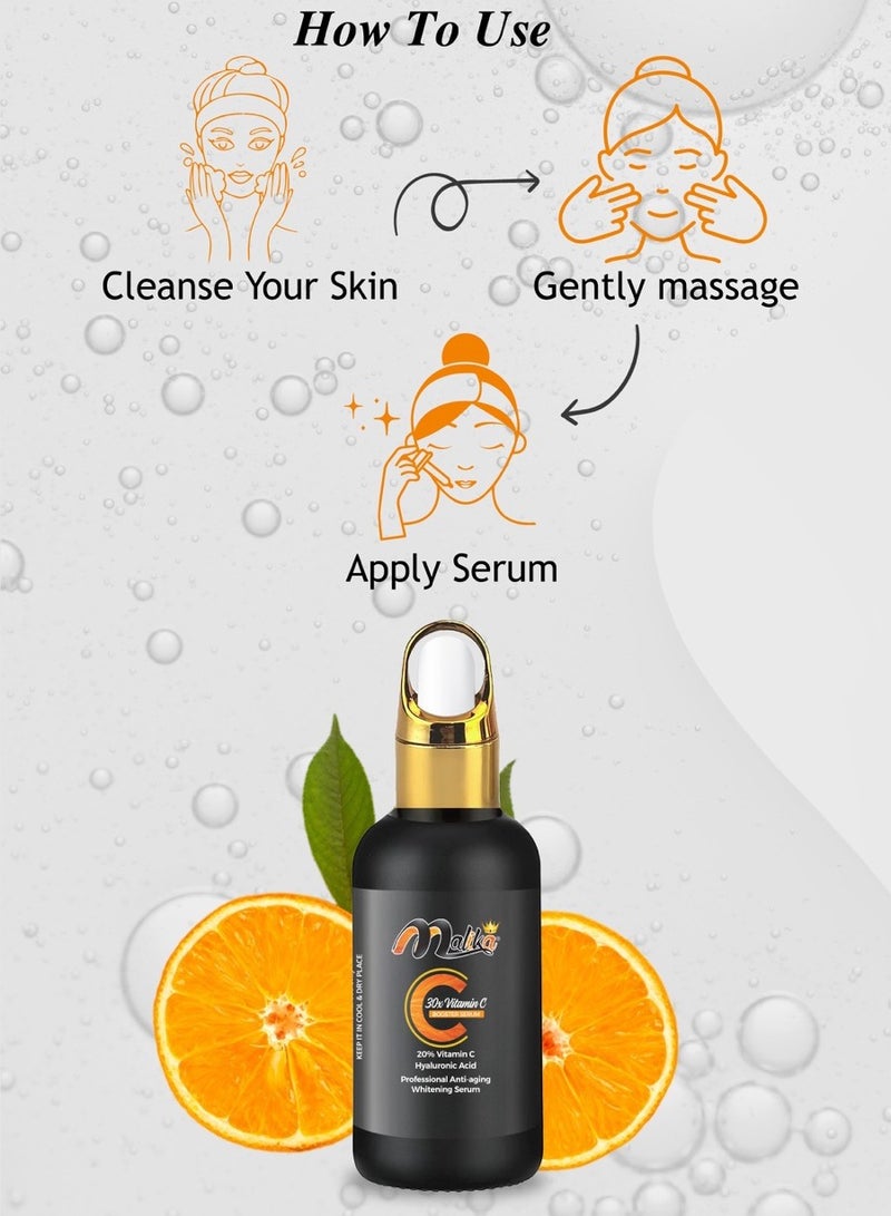 Malika 30X Booster Vitamin C Serum 30ml | Vitamin C Face Serum for Brightening & Reducing Dark Spots | Anti-Aging, Collagen-Boosting, Hydrating | Vitamin C Facial Serum for All Skin Types - Image 4