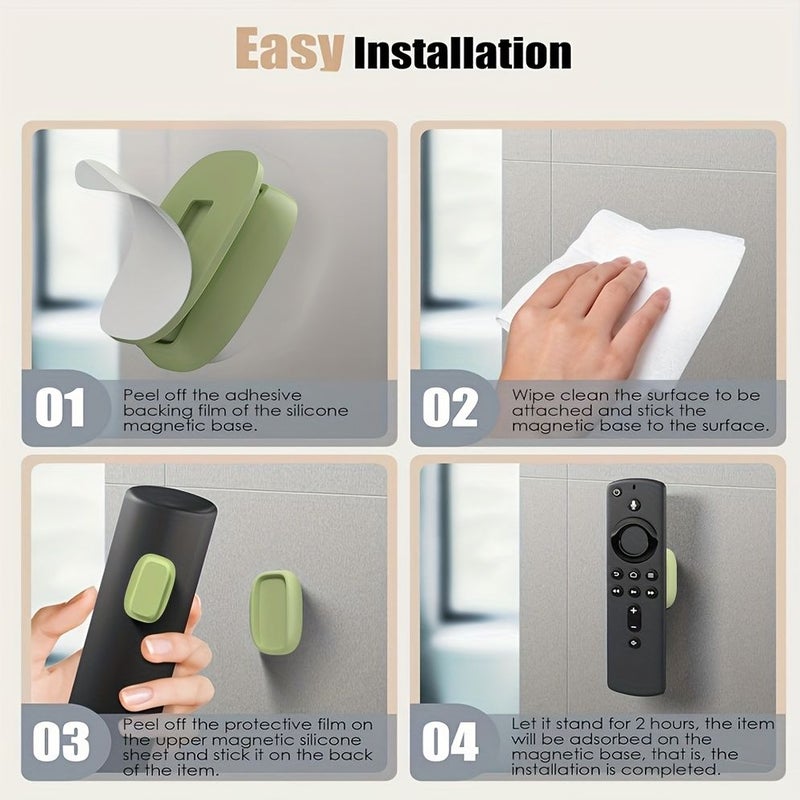 Set Of 3 Green Magnetic Tape Hooks For Remote Controls Storage Box Wall Mounted Without Drilling Strong Adhesion Desk And Drawer Organizer Home Storage - Image 4