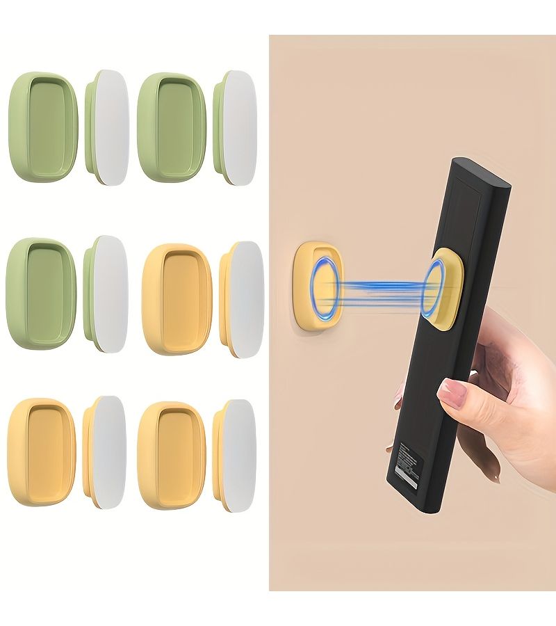Set Of 3 Green Magnetic Tape Hooks For Remote Controls Storage Box Wall Mounted Without Drilling Strong Adhesion Desk And Drawer Organizer Home Storage - Image 1