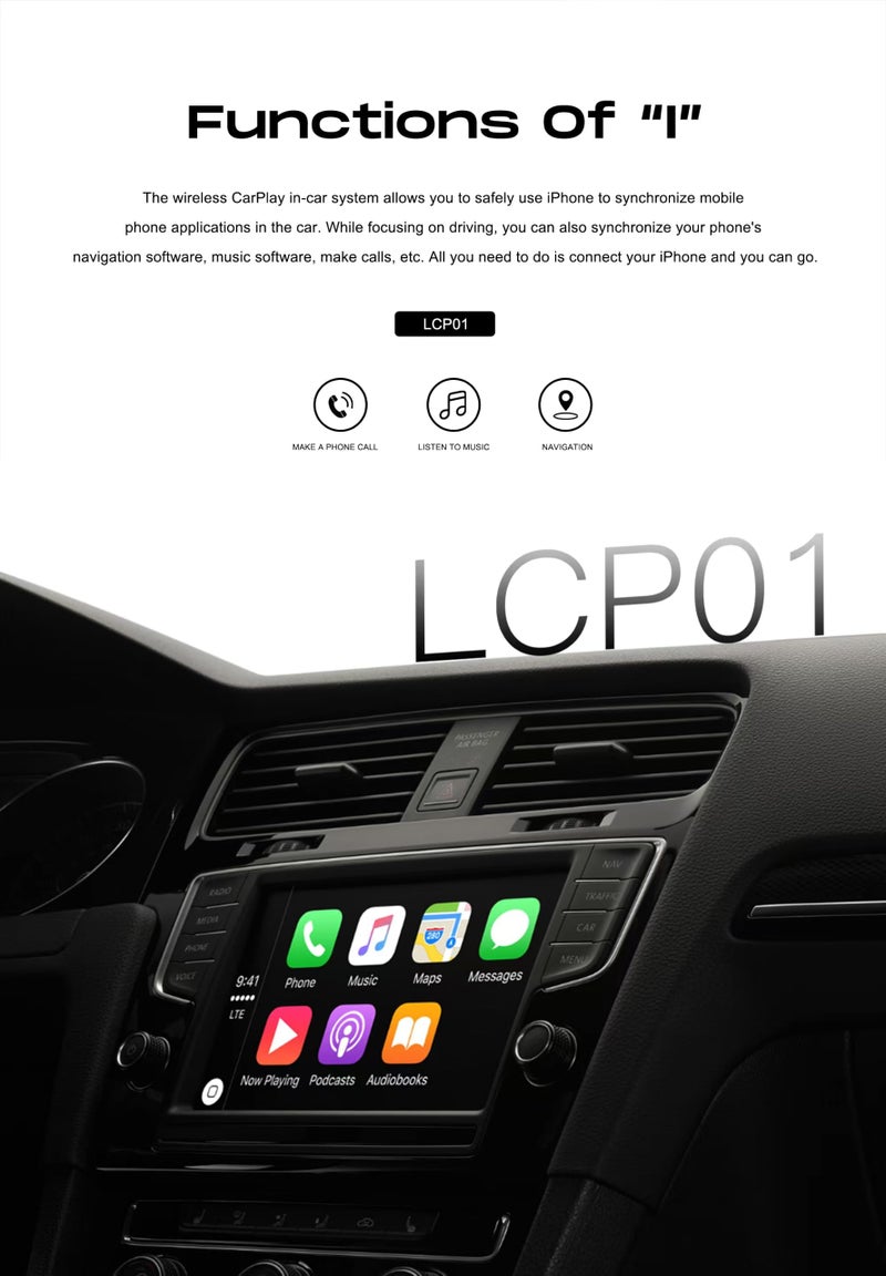 Lenyes LCP01 CarPlay Wireless Adapter for iPhone, Plug & Play USB Dongle, Black - Image 3