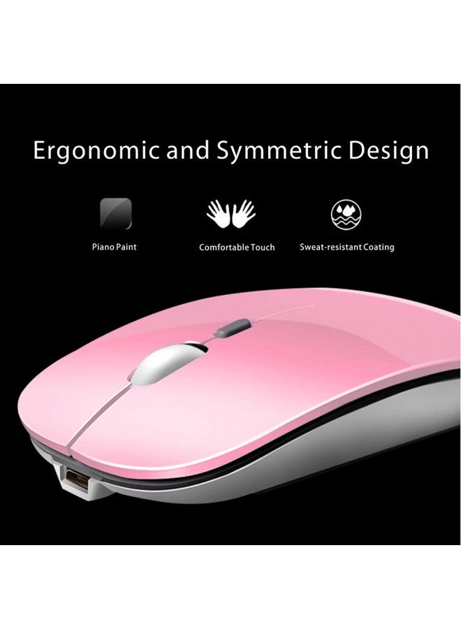 Uciefy Q5 Slim Rechargeable Wireless Mouse, 2.4G Portable Optical Silent Ultra Thin Wireless Computer Mouse with USB Receiver and Type C Adapter, Compatible with PC, Laptop, Desktop (Pink) - Image 3