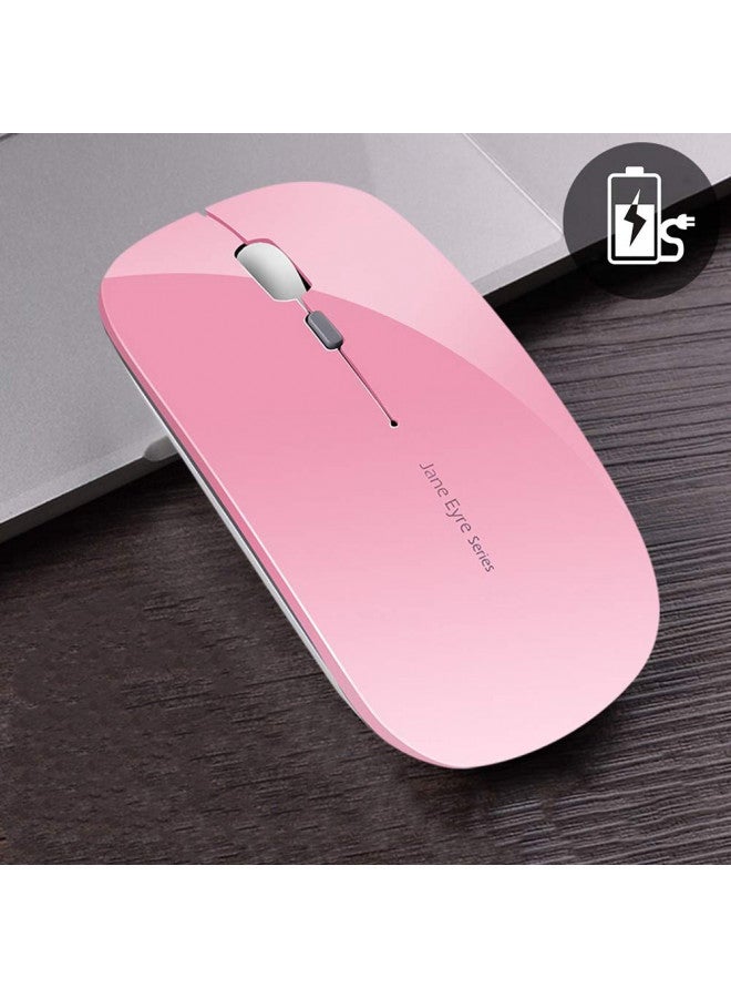 Uciefy Q5 Slim Rechargeable Wireless Mouse, 2.4G Portable Optical Silent Ultra Thin Wireless Computer Mouse with USB Receiver and Type C Adapter, Compatible with PC, Laptop, Desktop (Pink) - Image 2