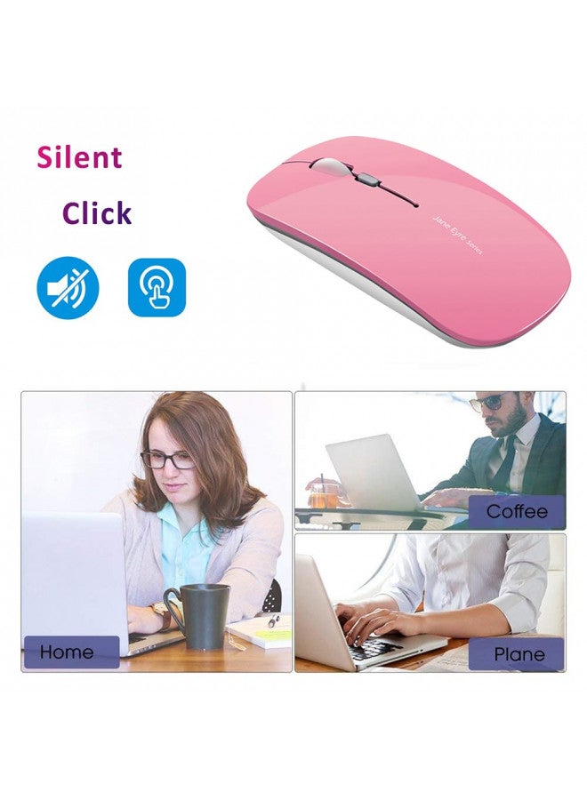 Uciefy Q5 Slim Rechargeable Wireless Mouse, 2.4G Portable Optical Silent Ultra Thin Wireless Computer Mouse with USB Receiver and Type C Adapter, Compatible with PC, Laptop, Desktop (Pink) - Image 4