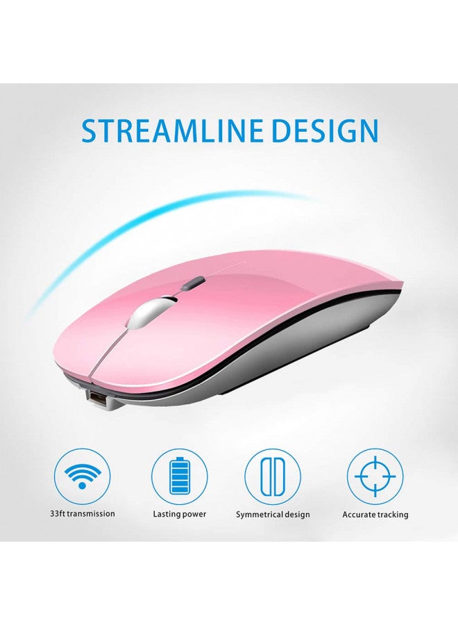 Uciefy Q5 Slim Rechargeable Wireless Mouse, 2.4G Portable Optical Silent Ultra Thin Wireless Computer Mouse with USB Receiver and Type C Adapter, Compatible with PC, Laptop, Desktop (Pink) - Image 1